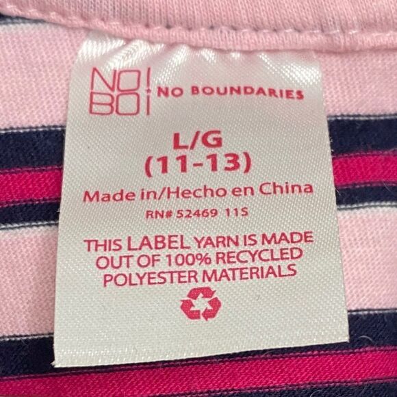 No Boundaries Striped Front Tie Short Sleeve Shirt Pink Blue Large - Picture 4 of 4